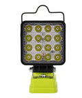 Front view of GOWENIC Cordless Floodlight with 16 LED lights, adjustable head, and sturdy base for easy positioning.