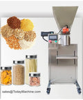 Workhorse Auger Filler Machine High Capacity Precision Dosing System for Tea Rice Spice Powder Granules with jars holding ingredients.