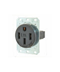 Tough As Nails 50 Amp Nema 14-50R Flush Straight Blade Receptacle For EV Charging, Black Heavy Duty Electric Vehicle Outlet close up.
