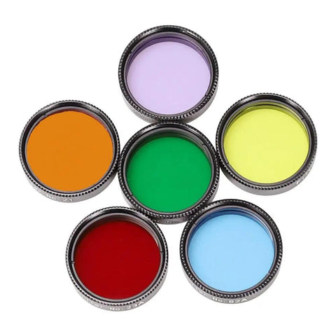 1.25 Inch Telescope Eyepiece Filter Kit With Storage Case, 6 Color Filters For Lunar And Planetary Viewing, Red Orange Yellow Green Blue