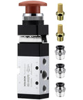Go-To Pneumatic Mechanical Valve 5 Way 2 Position Momentary Mushroom Push Button Manual Control Air Valve MSV-86522PB with fittings