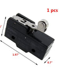 Rock Solid Miniature Limit Switch Featuring Short Roller Hinge Lever With 3 Screw Terminals For Smooth Triggering In Automation Rigs And Circuit Builds Crafted From Tough Resin And Metal Body For Long Life On Every Job Site XZ-15GW22-B close-up with dimensions displayed.