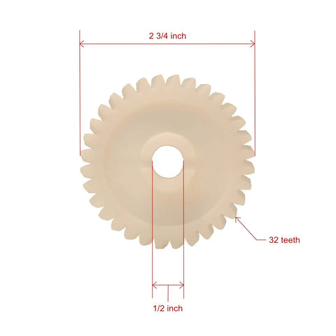 Two Pack Garage Door Opener Drive Gears, One Half Inch Bore, Two And Three Quarters Inch Outside Diameter, Thirty Two Teeth, White