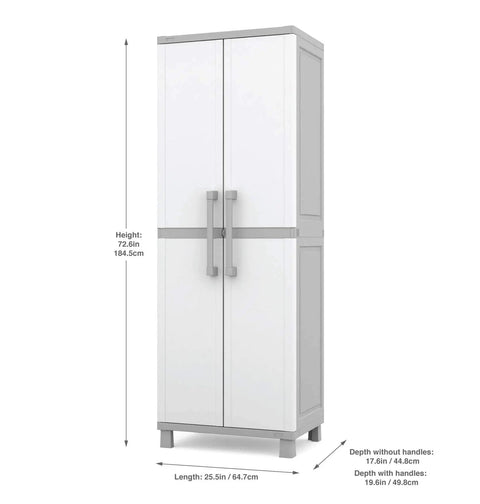 Built Tough Resin Storage Cabinet With Lockable Doors And Five Shelves 55 Lb Per Shelf Capacity Tall 72 Inch Unit