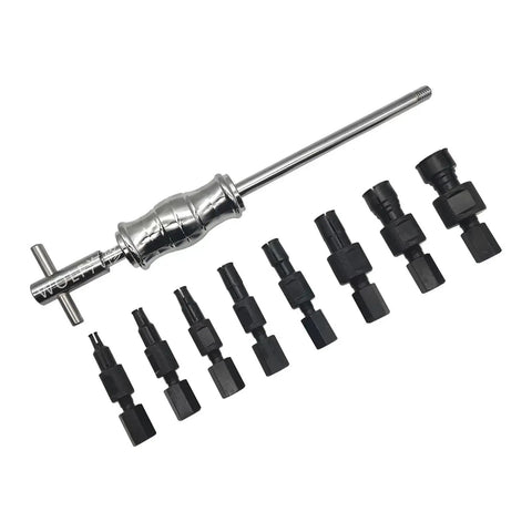 Nine Piece Heavy Duty Inner Bearing Sliding Hammer Puller Tool Kit Has Smart Drawer Storage, steel puller and adapters