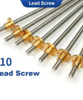 T10 Stainless Steel Trapezoidal Lead Screw With Nut 10mm Diameter 4mm Lead 2mm Pitch Available In 100mm To 600mm Lengths For CNC Rigs 3D Printing And Motion Control. Stainless T10 lead screws with nuts