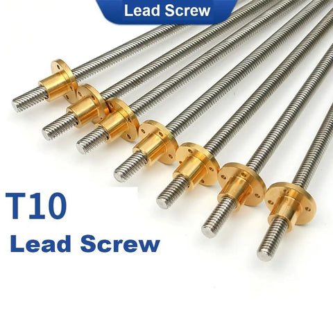Beefy Stainless Steel Trapezoidal Lead Screw 300mm 2mm Pitch, 10mm Diameter, Lead Options 2mm 4mm 8mm 10mm 12mm 14mm 16mm, Built For Stepper Motors, 3D Printers, CNC Machines And Guide Rails, T10 lead screw set