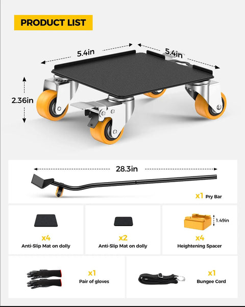 Heavy Duty Furniture Dolly Featuring Silent Smooth Rollers And Slick Floor Friendly Plate For Zero Sweat Moving Couches Or Pianos Up To Two Thousand Pounds Solid Carbon Steel Platform with product dimensions.