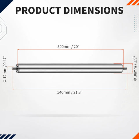 Two Pcs Conveyor Roller 20 Inch Long 1.5 Inch Diameter Galvanized Steel Heavy Duty Replacement For Industrial Conveyor Systems Built To Last Fits Most Roller Setups And Easy Install, dimensions shown