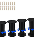 Heavy Duty Adjustable Cabinet Legs With Swivel Base Leveling Kit, Black Metal Furniture Feet Set For Uneven Floors, showing leveling feet and screws.