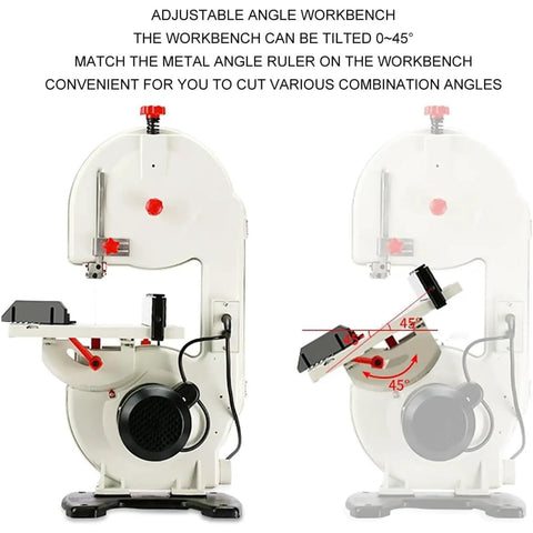 Hella Flexible 8 Inch Vertical Table Band Saw With Variable Speed Motor And 45 Degree Tilting Bench for adjustable angle cutting