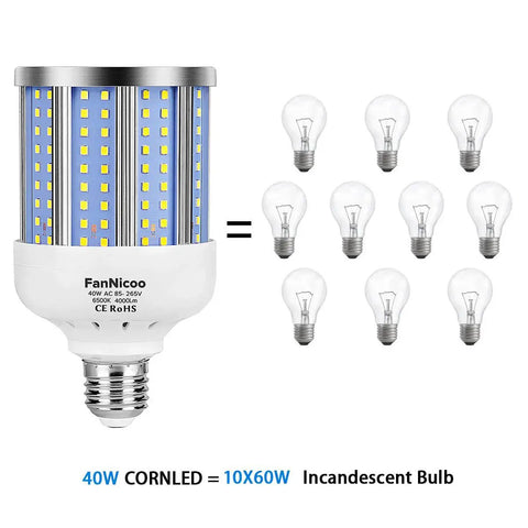 2 Pack 40W LED Corn Light Bulbs 4000 Lumens 6500K Cool White Daylight E26 E27 Base Indoor Outdoor Use Energy Saving High Brightness