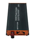 Rugged 500W Power Inverter With Dual AC Outlets And USB Port Converts DC 12V To 110V AC Modified Sine Wave, angled view showing connections.