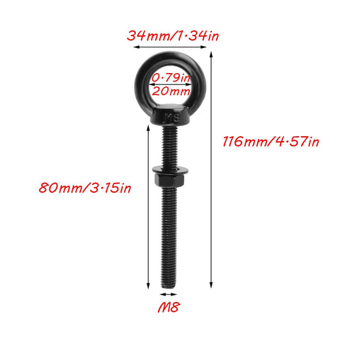 Stainless Steel Eye Bolts With Nut And Washer Set M8 3 Inch Threaded 10 Pack Rugged Anti Rust Corrosion Resistant For Indoor Outdoor Use Integrated Eye Ring For Secure Rope Cable And Strap Connections Heavy Duty Load Bearing, black-coated M8 eye bolt with nut and washer
