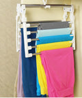 Heavy Duty Foldable Multi Layer Pants Hangers Crafted From Durable Stainless Steel with colorful pants organized for space saving.