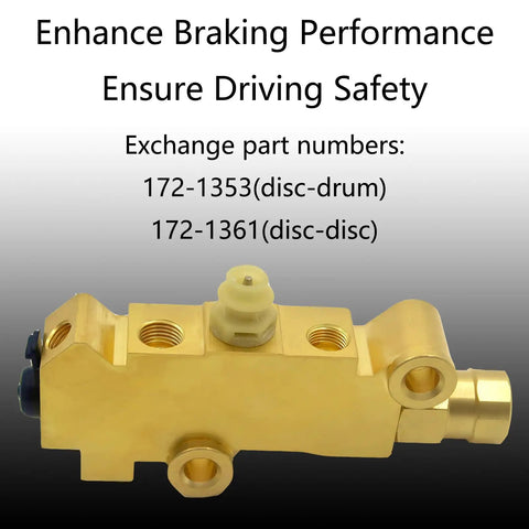 Tough And Slick Universal Brass Brake Proportioning Valve Disc Front Drum Rear For GM Ford Chevy Street Rods Muscle Cars Plus Classic Truck Rides Dual Reservoir Master Cylinder PV2 Model 1353, showing the valve and connectors.