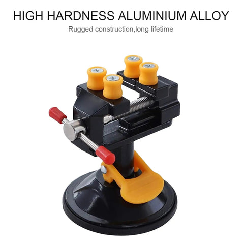Mini Suction Vise Clamp With 360 Degree Swivel Head Grabs Tight On Smooth Desks For No Sweat Mounting Dial In Exact Angles For Jewelers Watchmakers And Weekend Warrior Crafting Projects with aluminum body and suction base.