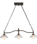 Farmhouse Chandelier Hanging Light Fixture in Rustic Black Metal with Three Bowl Shaped Clear Glass Shades, Adjustable Chains