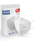 30 Pack KN95 Disposable Face Masks White GB2626-2019 Protective Respirator Masks shown with packaging, breathable, secure fit