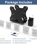 Adjustable Mini PC Mount Bracket package contents including screws, accessories, and instruction manual for easy installation.