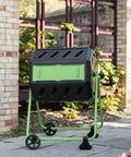 Hotfrog Dual Chamber Tumbling Composter On Wheels For No Fuss Easy Turning 37 Gallon Outdoor Garden Bin shown in garden