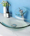 Slick 22 Inch Clear Glass Vessel Sink For Bathroom Oval Above Counter Bowl with Modern Waterfall Faucet and Pop Up Drain Combo