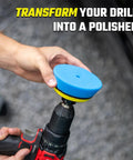 Person attaching pad to drill from Car Scratch Remover Kit For Scratches And Swirls, Paint Correction System With Drill Attachment.