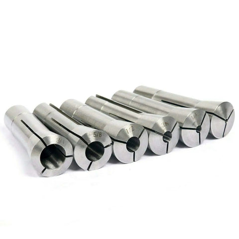Six Piece R8 Collets Set for CNC Milling 1/8 to 3/4 Inch, Precision Ground Hardened and Ground Mill Chuck Holder Kit, Close Tolerance TIR.0006, Drawbar 7/16-20
