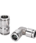 Heavy Duty 304 Stainless Steel Pneumatic Quick Connect Fittings Ten Piece Kit For Four Through Twelve Millimeter Air Lines, showcasing two fittings.