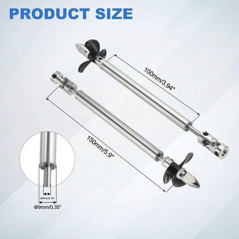 Rugged Stainless Drive Shaft With 3 Blade Propeller Universal Joint Kit For 6mm Motor Shafts In RC Boats And Submarines, L150mm Shaft L100mm Sleeve D36mm Coupler Assembly showing product dimensions.