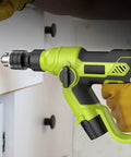 Built Tough Cordless Drill Hammer Screwdriver Industrial Power Tool Combo Set Featuring Three Mode Switches dual lithium battery and drill in use.