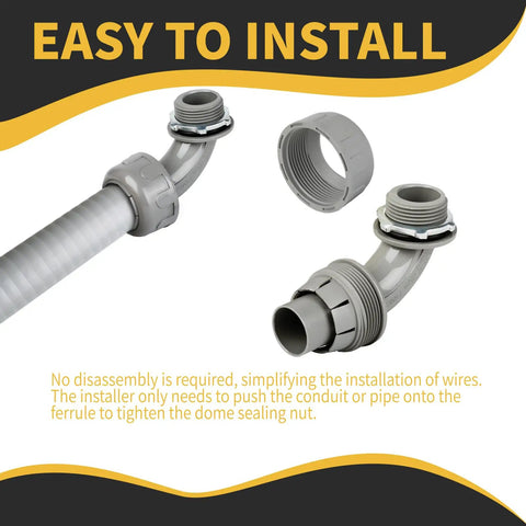Three Quarter Inch Liquid Tight Conduit Connector NPT Non Metallic 90 Degree PVC Electrical Fittings with Domed Nut