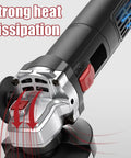 Supercharged 1300W Corded Angle Grinder With 100mm Capacity showing strong heat dissipation design for effective cooling.