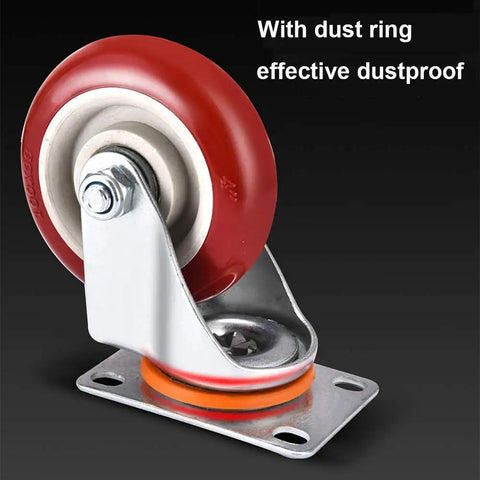 Heavy Duty Rubber Castor Wheels With Slam Dunk Brake Setup For Quiet Furniture Roll, 4-inch red rubber wheel with dust ring