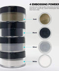 Stack of four embossing powder jars in gold, black, silver, white for Cool Crafting Tool Heat Gun For Embossing And Shrink Wrap