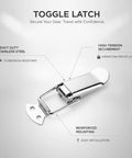 Heavy Duty Toggle Latch With Secure Grip Keeps Hinged Lids And Panels Locked Firm During Transport Perfect For Toolboxes Crates And Gear Boats, shown in stainless steel with corrosion-resistant finish.