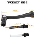 KHGUZ Folding Motorcycle Gear Shifter Lever Foldable Pedal Shifter Replacement For 50cc 70cc 90cc 110cc Pit Dirt Bikes Black Aluminum Alloy And Steel Durable Heavy Duty Bike Parts Includes Tank Cap Vent Hose Tube, showing dimensions and components.