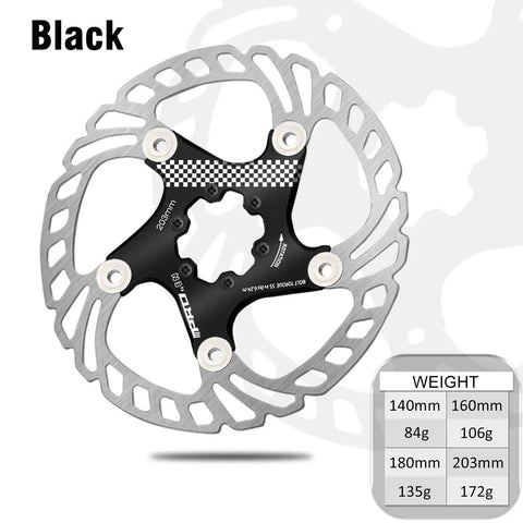 Black Floating 6 Bolt Disc Brake Rotor For MTB Road Bike And BMX Stainless Steel 203mm with weight chart