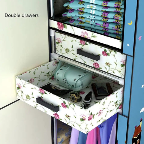 Built Tough Portable Wardrobe With Magnetic Snap Doors And Reinforced Steel Frame Hella Spacious Closet Organizer With Fabric Drawers for clothes and accessories.