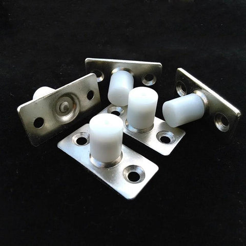 Two Piece Sliding Barn Door Roller Guide With Nylon Guide Wheels Floor Rail Roller System shown uninstalled on black background