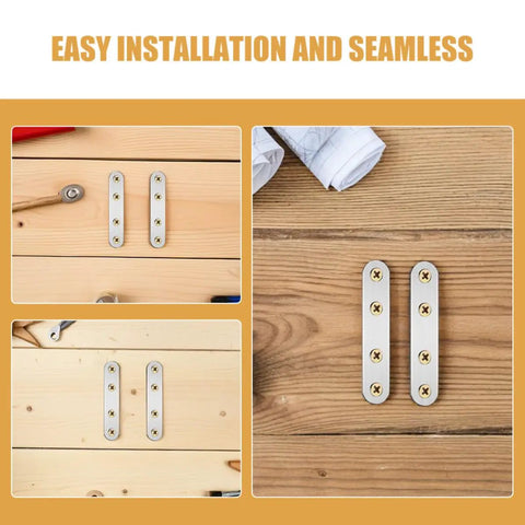 18 Piece Metal Mending Plates And Flat Wall Brackets Set for furniture reinforcement on wood surface, easy installation.