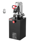 Heavy Duty 12V DC Hydraulic Pump Power Unit With 10 Quart Steel Reservoir, Single Acting 3200 PSI, SAE 6 Connector, Great For Dump Trailers And Car Lifts, shown with connector
