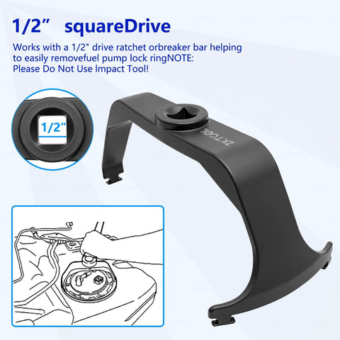 6599 Fuel Tank Lock Ring Tool For Quick No Fuss Fuel Pump Sender Removal And Installation Fits Chrysler Dodge Ford Nissan Hyundai GM Jeep Wrangler Mercedes Benz BMW Land Rover with 1/2 inch drive socket feature.