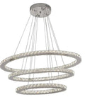 Lit Three Ring LED Crystal Chandelier With Stainless Steel Frame, Dimmable Brightness, 4000K LED, Modern Pendant Lighting in silver finish