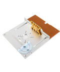 Rock Solid Aluminum Router Table Insert Plate Set Heavy Duty Guide Template with angle gauge for accurate wood milling.