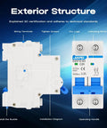 Front and side view of Miniature Circuit Breaker 1000V 2 Pole 20 Amp Isolator for Solar PV Systems with installation diagram