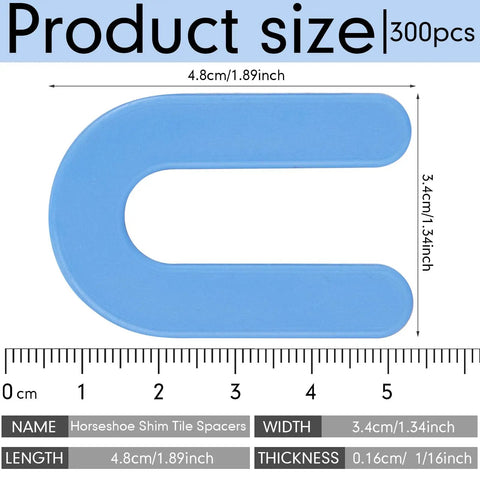Tile Leveling System Spacers 1 16th Inch Horseshoe Shims U Shape Clips For Marble Porcelain Ceramic Tiles with dimensions