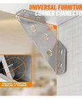 90 degree stainless steel corner brace mounted on furniture for stability, part of Tough As Nails 10 Pack Heavy Duty Stainless Steel Corner Braces.