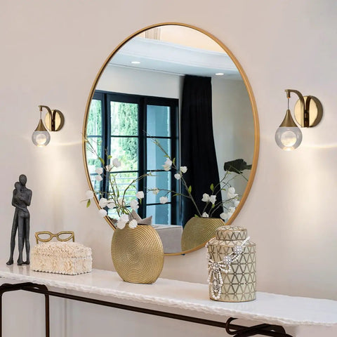 Room with two Globe Crystal Wall Sconce With On Off Switch Matte Nickel Finish Modern Wall Mount Lamp illuminating art pieces