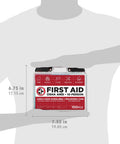 Front view of red plastic Be Smart Get Prepared OSHA/ANSI First Aid Kit with black latches, 10-person, 100-piece
